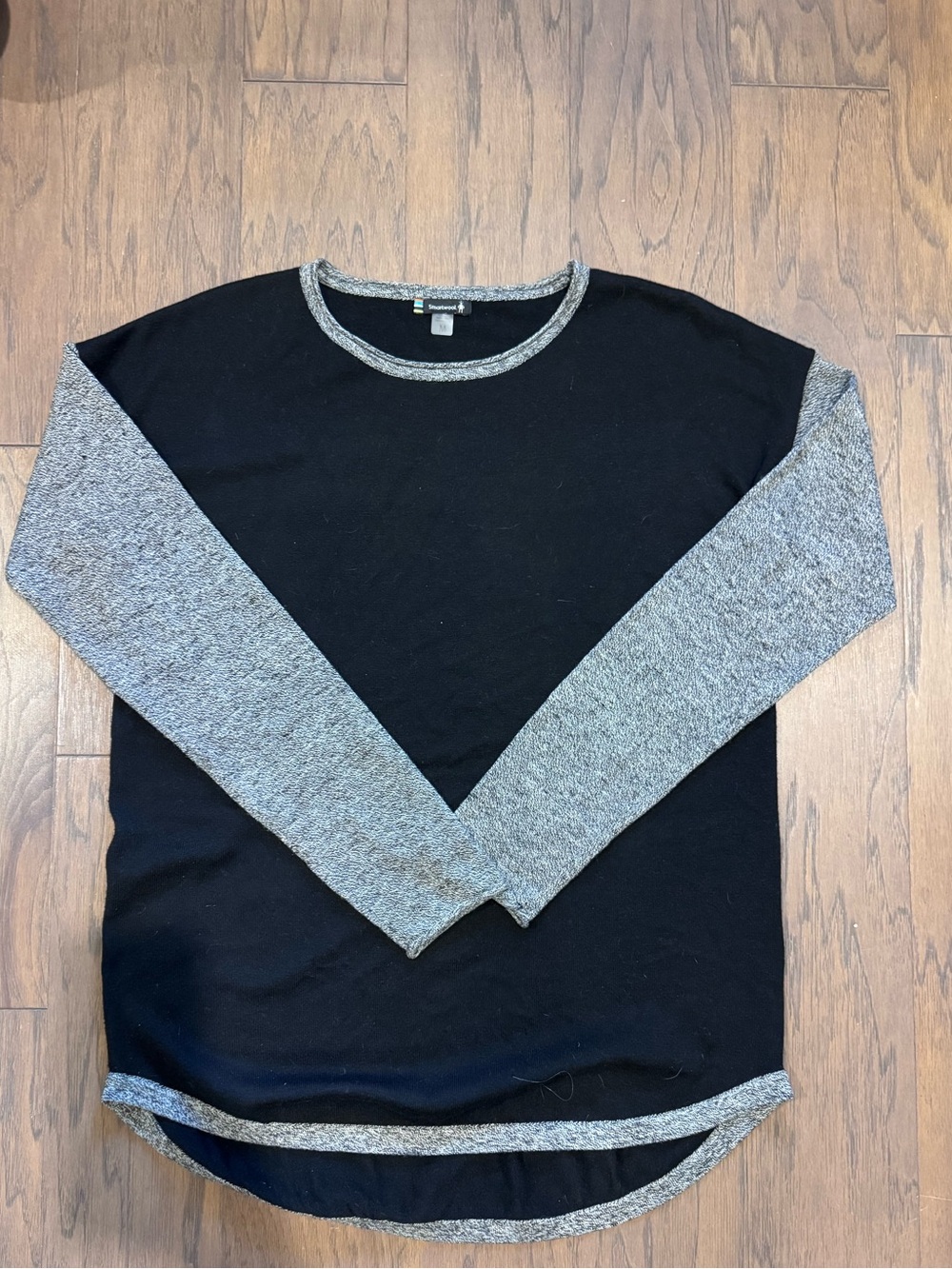 Smartwool Black Crewneck with Heather Gray Sleeves and hem